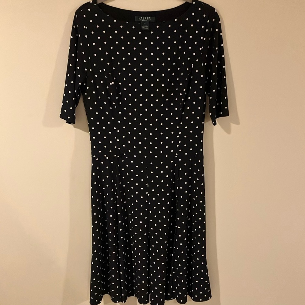 Lauren Ralph Lauren Black and White Polka Dot Midi Dress